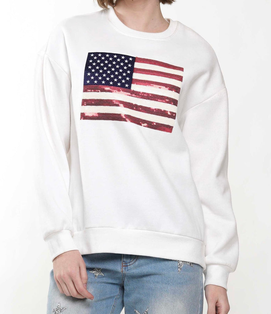 The God Bless America Sweatshirt: Sequin American Flag Sweatshirt - MomQueenBoutique