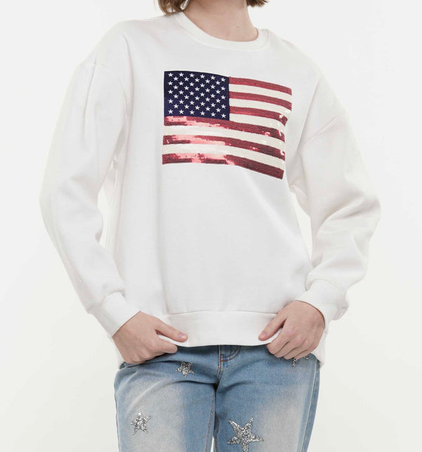 The God Bless America Sweatshirt: Sequin American Flag Sweatshirt - MomQueenBoutique
