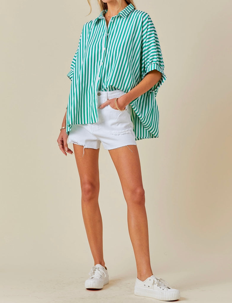 The Stacey Top: Striped Balloon Sleeve Blouse - MomQueenBoutique