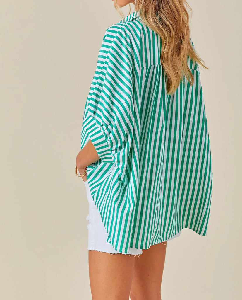 The Stacey Top: Striped Balloon Sleeve Blouse - MomQueenBoutique