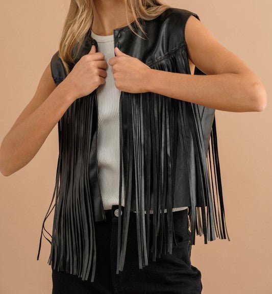 The Wynonna Vest: Faux Leather Fringe Vest - MomQueenBoutique