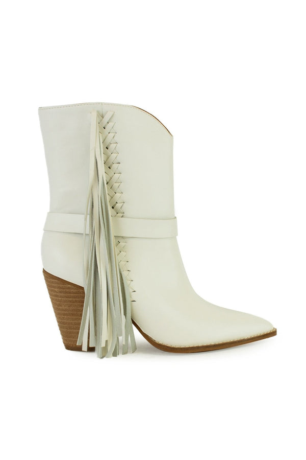 The Bonnie Boots: White Fringe Tassel Booties - MomQueenBoutique