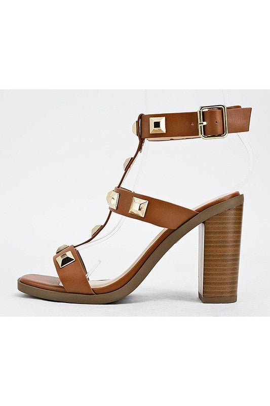The Lisa Heels: Tan Gold Embellished Open Toe Sandal - MomQueenBoutique