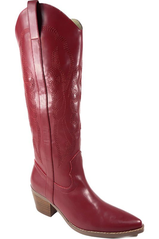 The Reba Boots: Red Knee High Western Boots - MomQueenBoutique