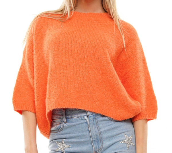 The Trina Sweater: Super Soft Short Sleeve Orange Sweater - MomQueenBoutique