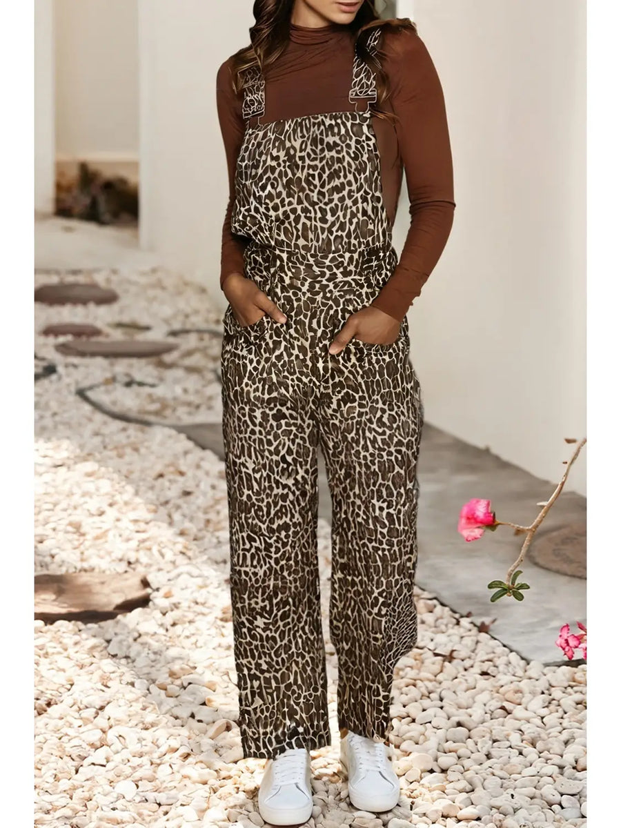 エルロデオ　アニマル　オーバーオール The Leah Overalls: Leopard Denim Overall Jumpsuit– Mom Queen Boutique