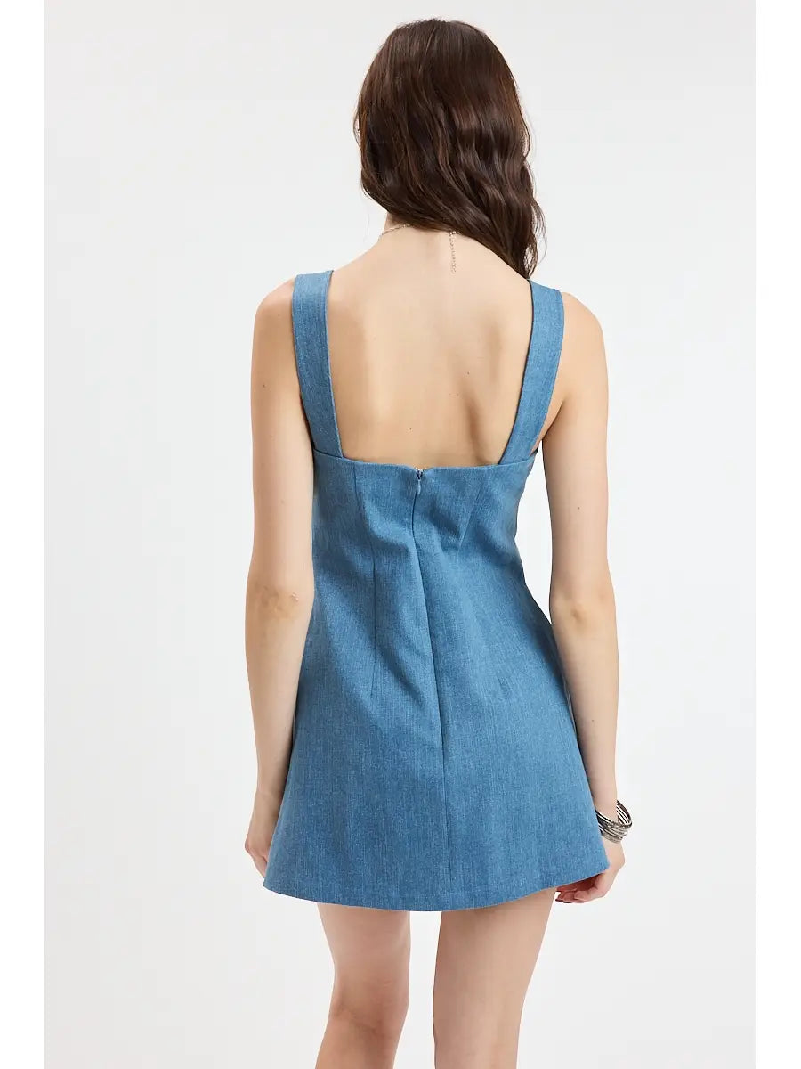 denim ruched mini dress Denim Blue Bodycon Mini Dress - Ribbed Dress - Mock Neck Dress