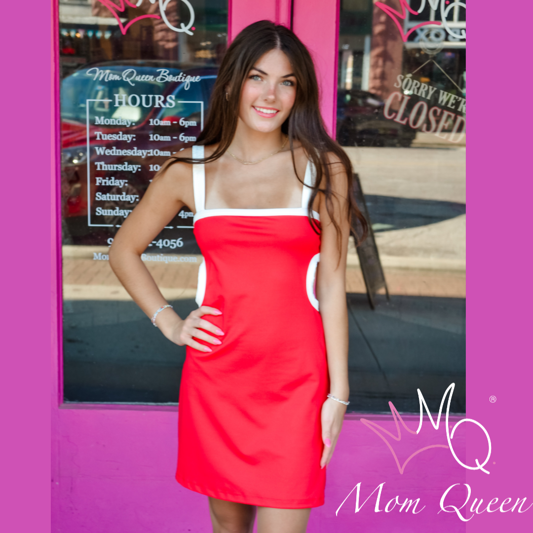 The Remi Dress: Red Back Cut Out Athletic Romper Dress Large