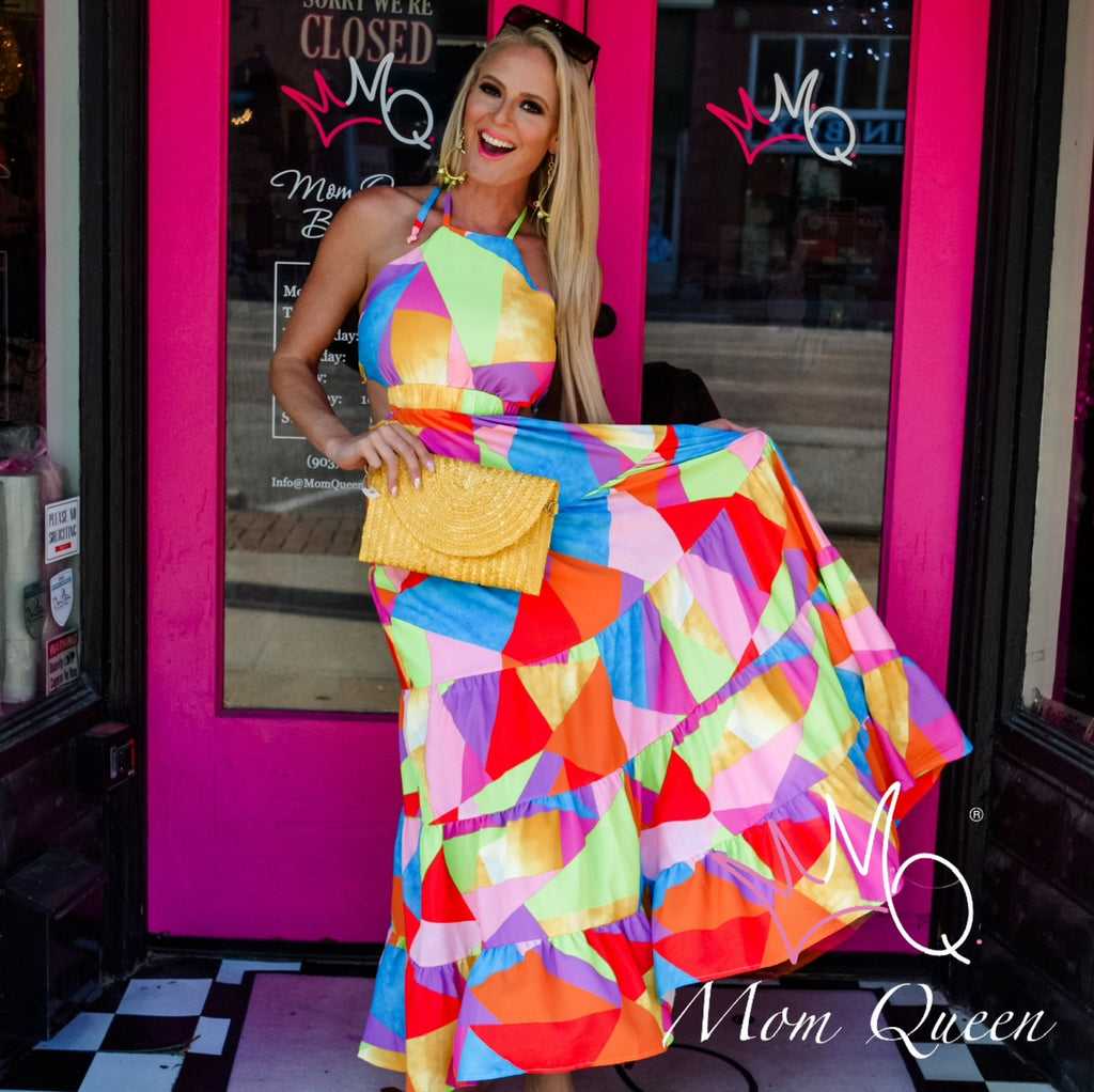 The Camila Dress: Colorful Maxi With Cut Outs– MomQueenBoutique