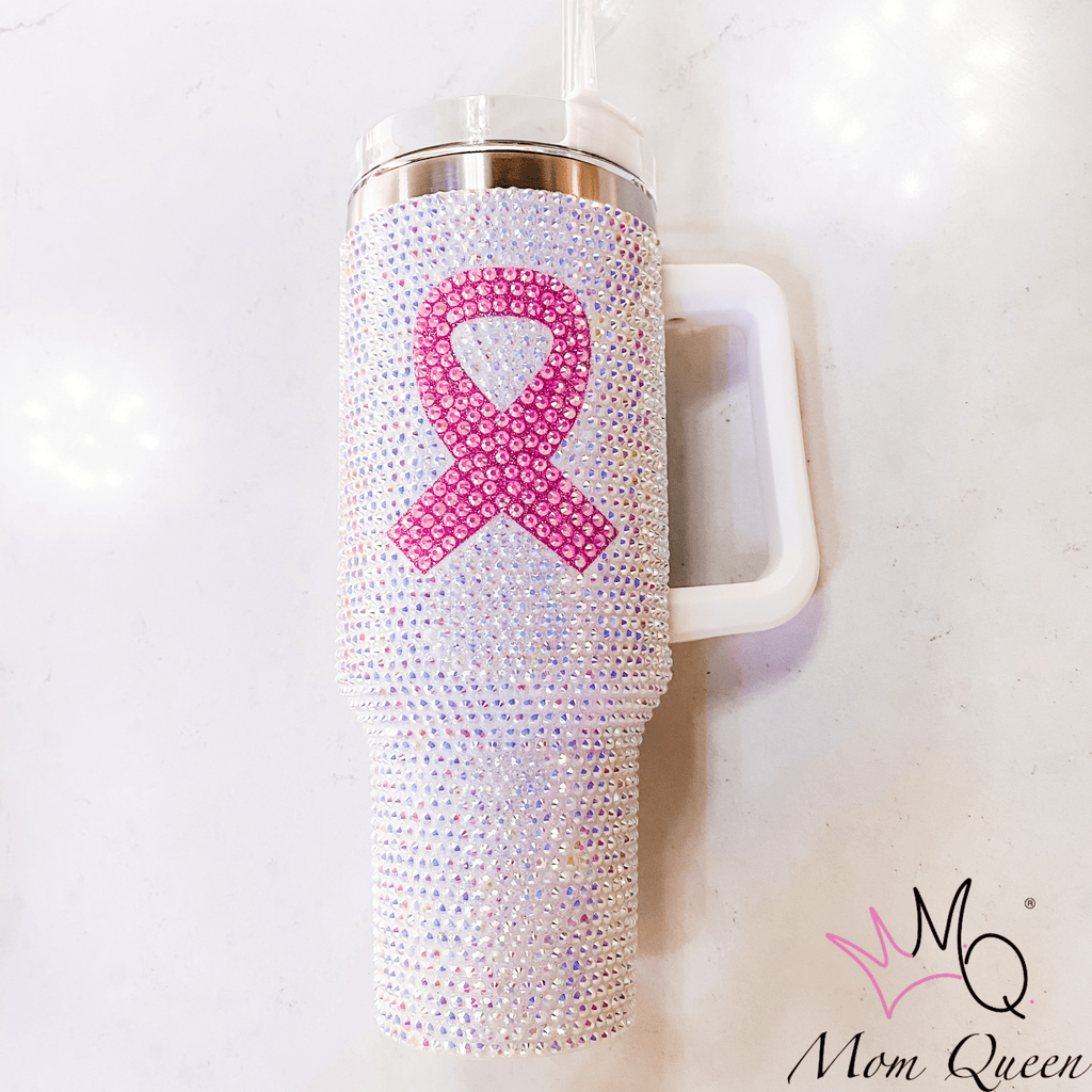 #Breastcancerawareness Sparkly Tumbler: 40oz Rhinestone Embellished Tumbler - MomQueenBoutique