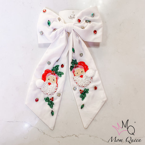 Christmas Bows: Oversized White Santa Bow - MomQueenBoutique