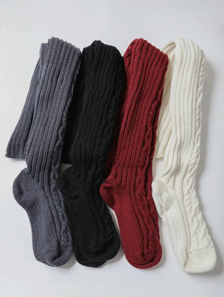 Cute In Cable Socks: Knee High Knitted Cable Socks - MomQueenBoutique