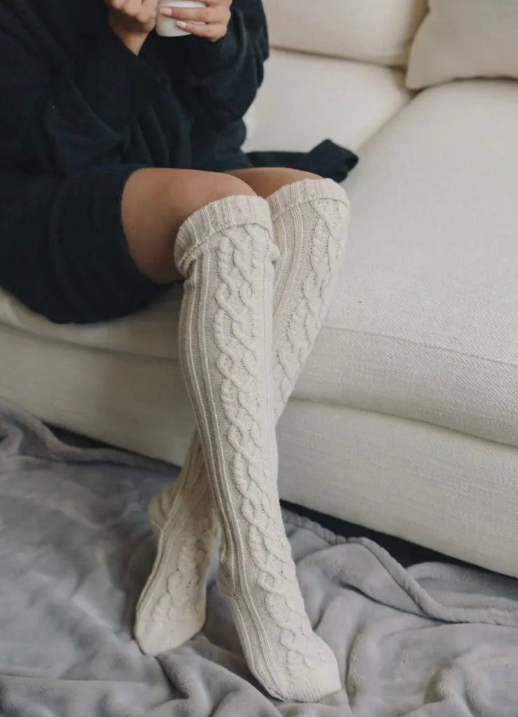 Cute In Cable Socks: Knee High Knitted Cable Socks - MomQueenBoutique