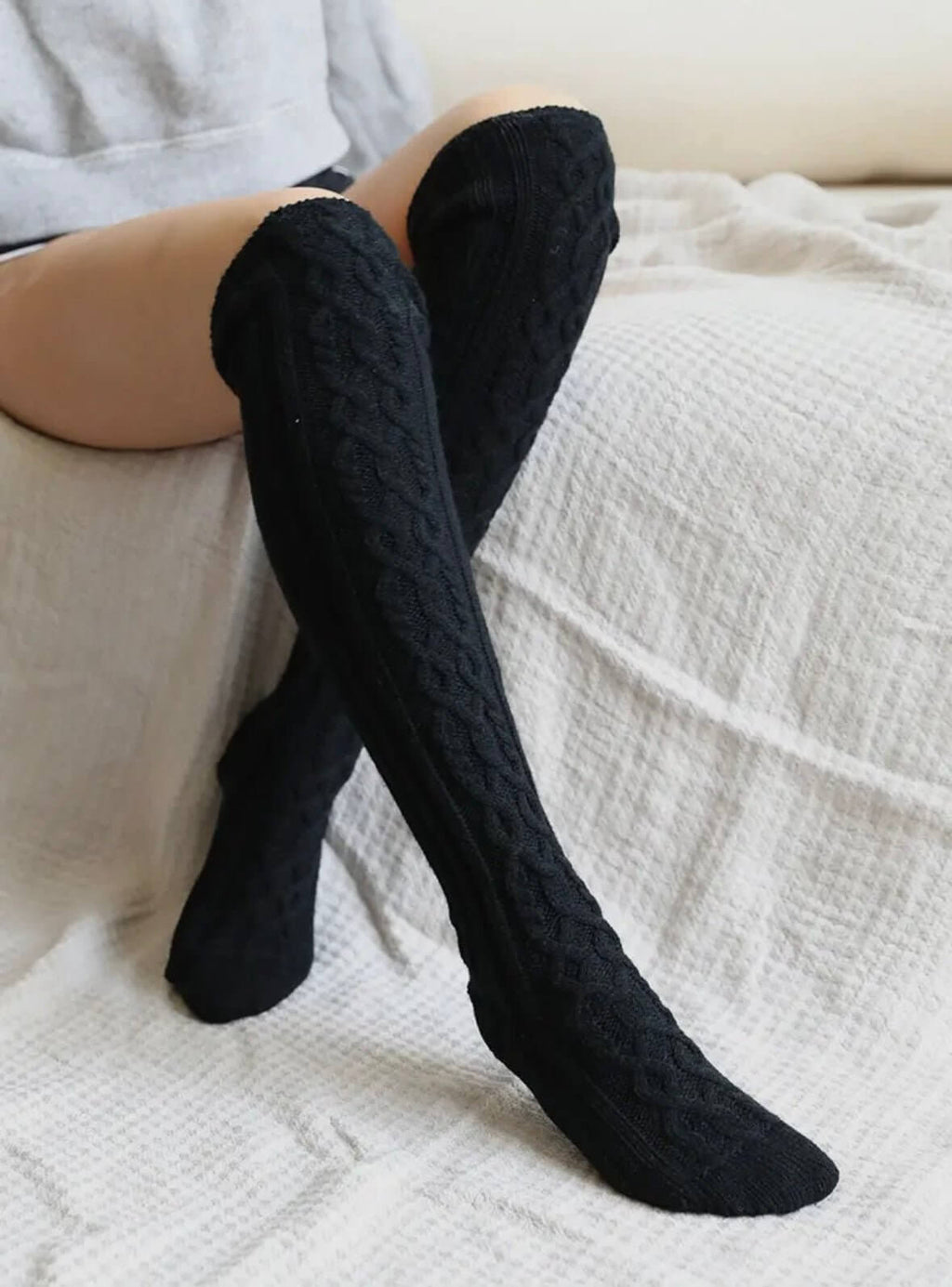Cute In Cable Socks: Knee High Knitted Cable Socks - MomQueenBoutique