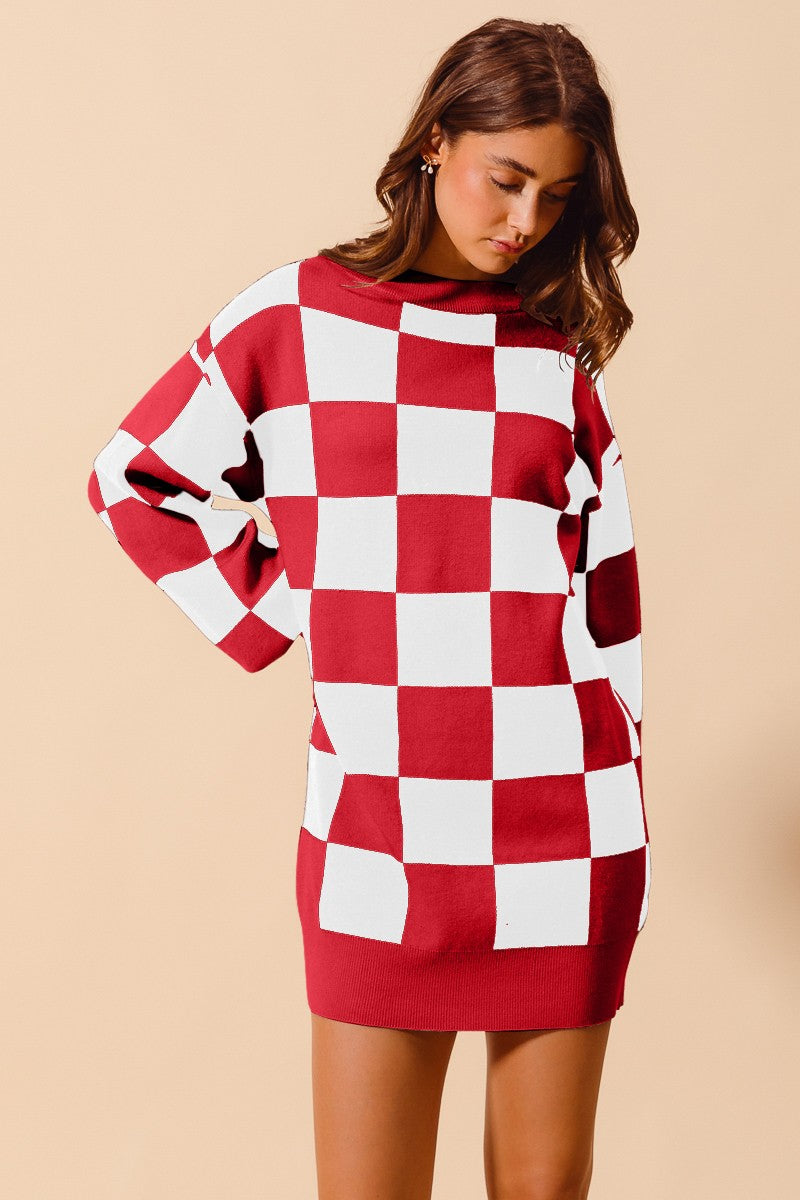 The Caroline Sweater Dress: Loose Fit Checkered Knitted Sweater Dress Extra large The Caroline Sweater Dress: Loose Fit Checkered Knitted Sweater Dress Extra large