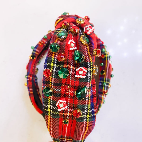 Gingham Christmas Headband - MomQueenBoutique