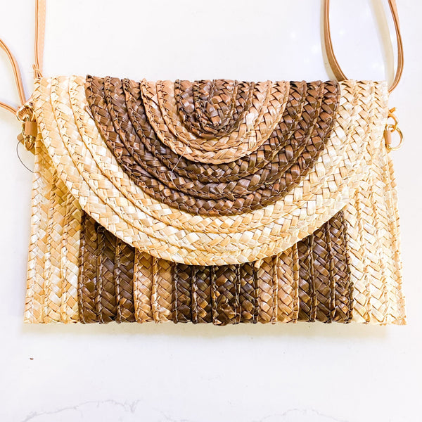 Neutral Summer Bag: Straw Wicker Cluth Purse - MomQueenBoutique
