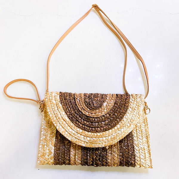Neutral Summer Bag: Straw Wicker Cluth Purse - MomQueenBoutique