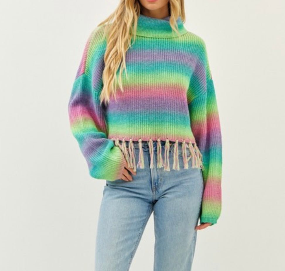 The Addie Sweater: Colorful Striped Sweater With Fringe - MomQueenBoutique