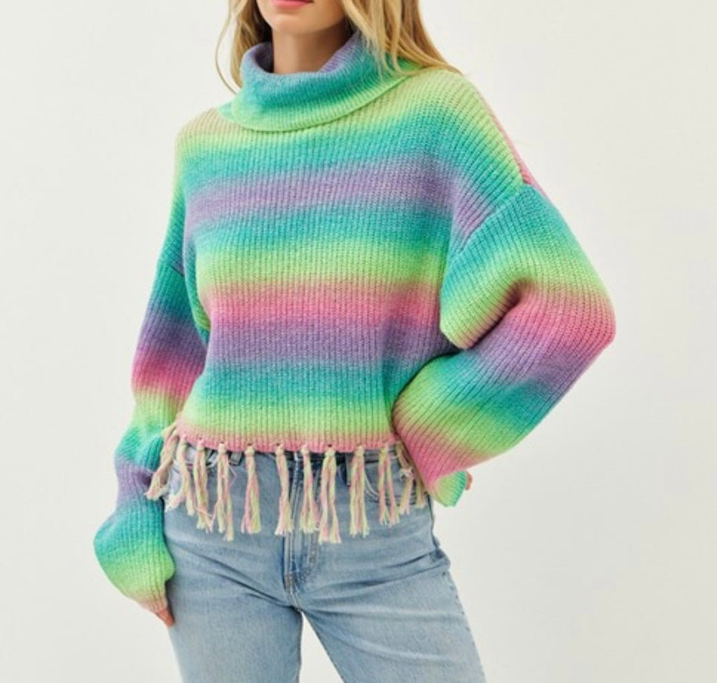 The Addie Sweater: Colorful Striped Sweater With Fringe - MomQueenBoutique