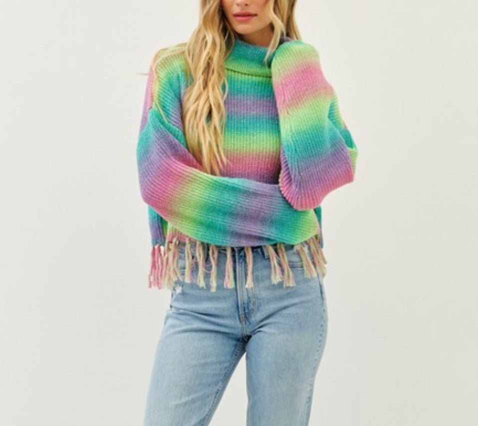 The Addie Sweater: Colorful Striped Sweater With Fringe - MomQueenBoutique