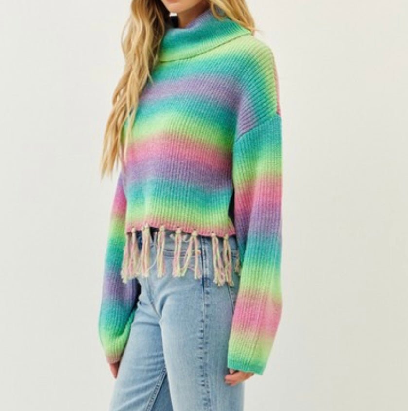 The Addie Sweater: Colorful Striped Sweater With Fringe - MomQueenBoutique