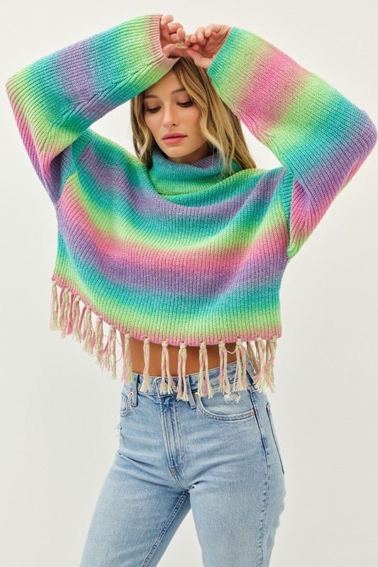 The Addie Sweater: Colorful Striped Sweater With Fringe - MomQueenBoutique