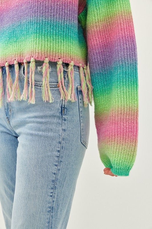 The Addie Sweater: Colorful Striped Sweater With Fringe - MomQueenBoutique