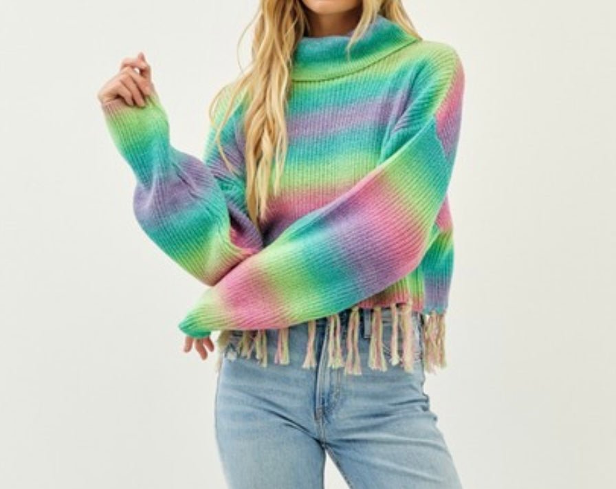 The Addie Sweater: Colorful Striped Sweater With Fringe - MomQueenBoutique