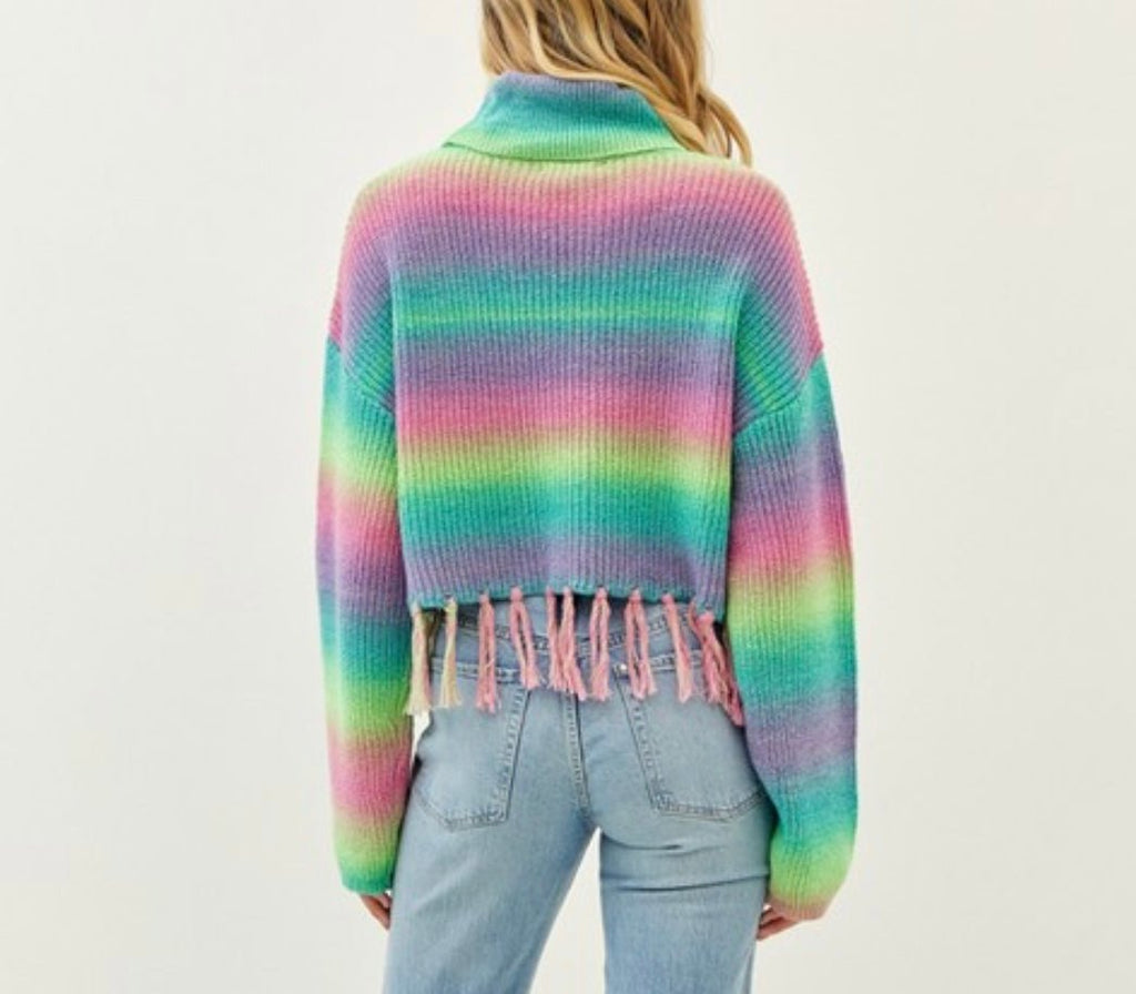 The Addie Sweater: Colorful Striped Sweater With Fringe - MomQueenBoutique