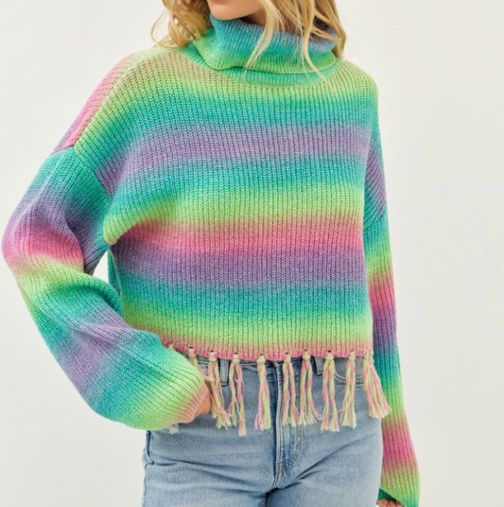 The Addie Sweater: Colorful Striped Sweater With Fringe - MomQueenBoutique