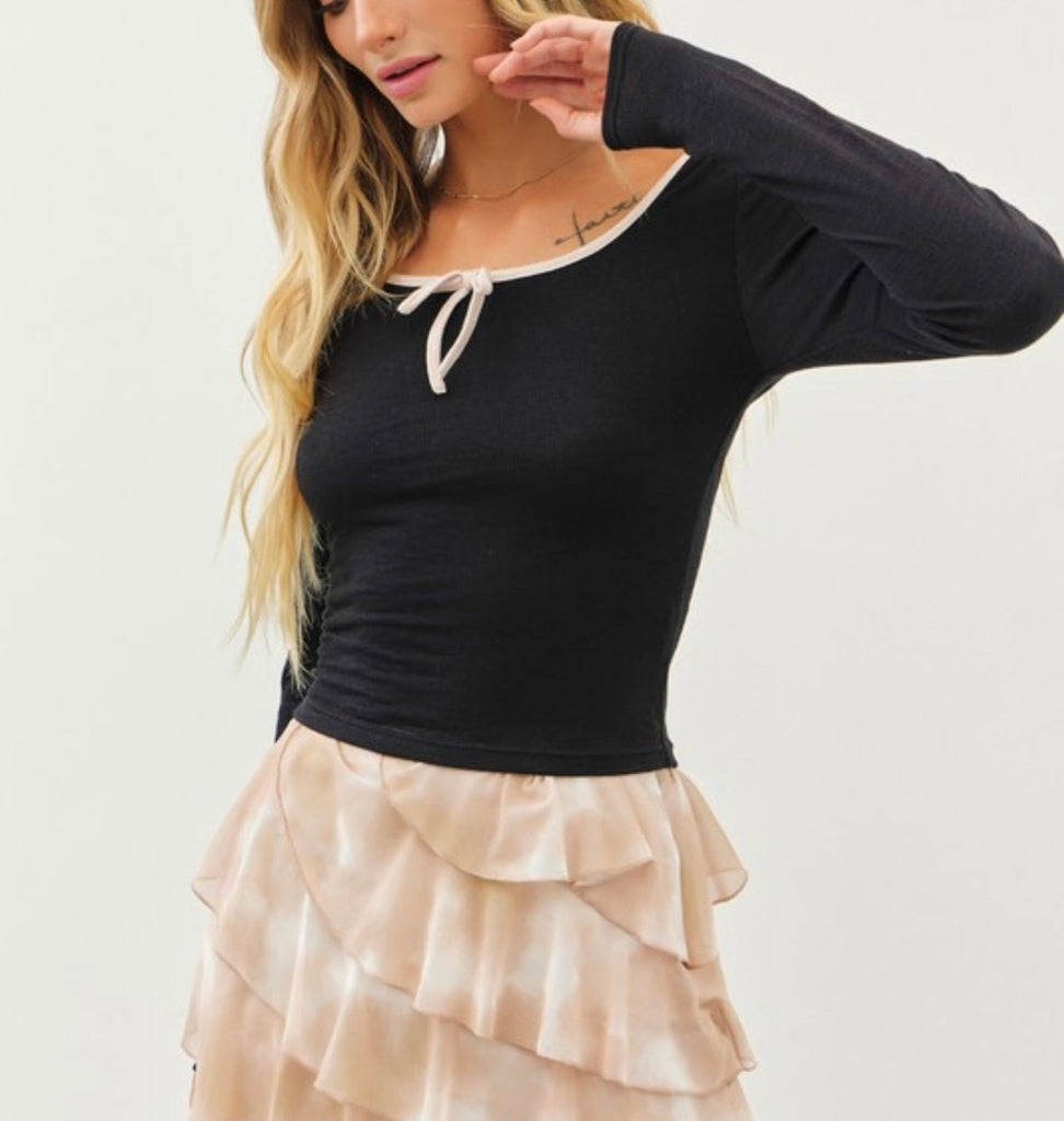 The Adriana Top" Long Sleeve Knit Bow Top - MomQueenBoutique