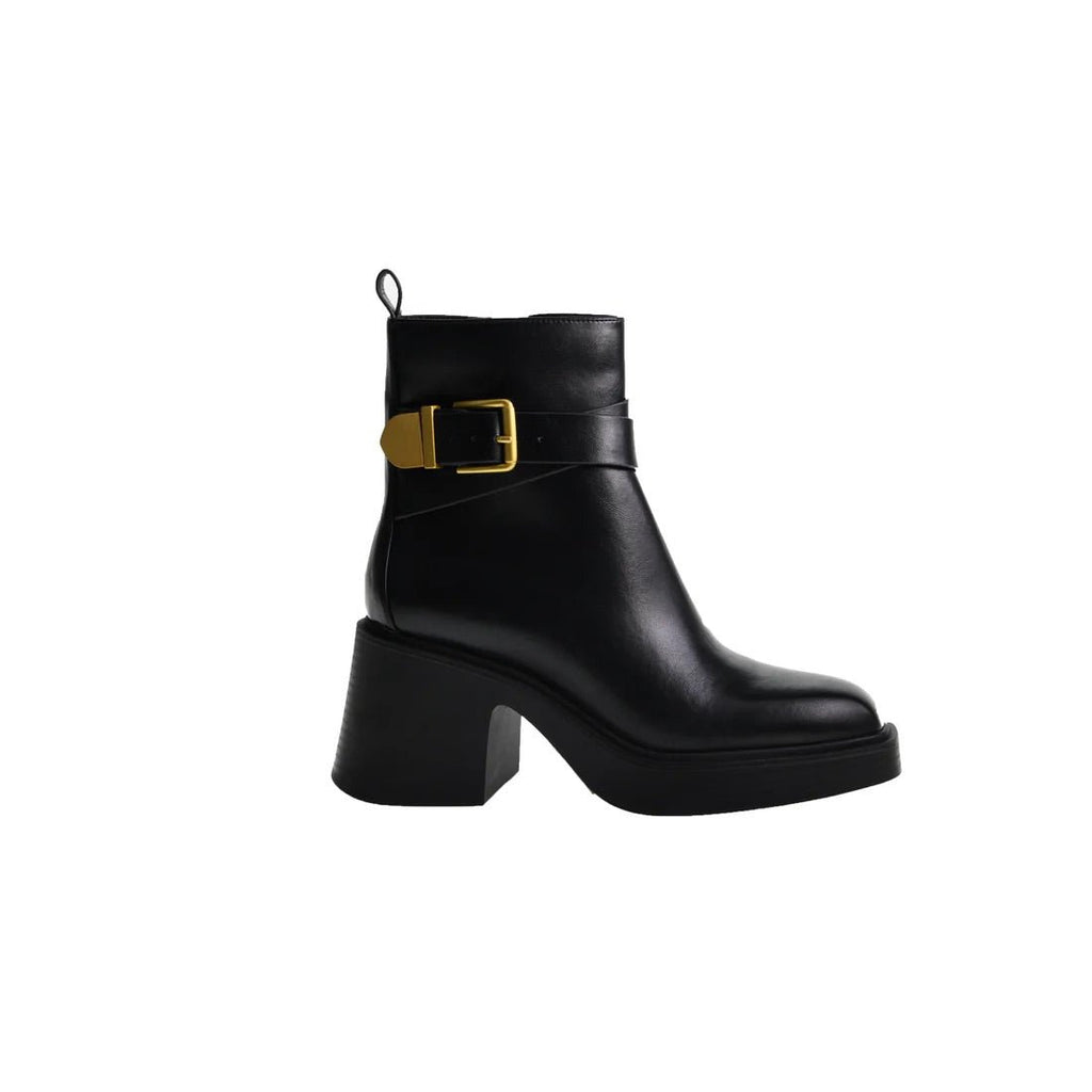 The Adriel Bootie: Black Casual Bootie With Gold Buckle - MomQueenBoutique