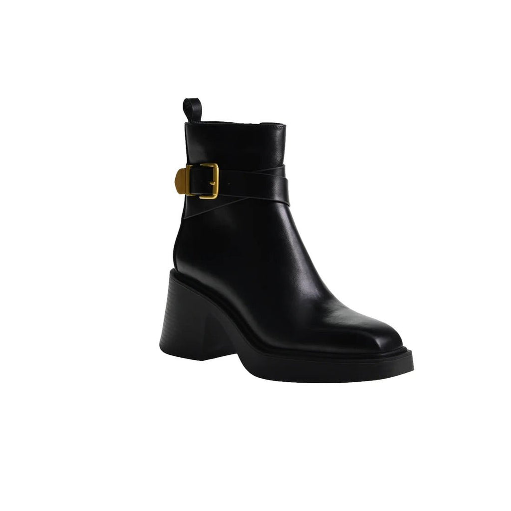 The Adriel Bootie: Black Casual Bootie With Gold Buckle - MomQueenBoutique