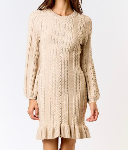 The Adrienne Sweater Dress: Long Sleeve Open Back Sweater Dress Large