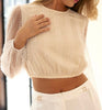 The Alexandrea Blouse: Pearl Beaded Embellished Ling Sleeve Top - MomQueenBoutique