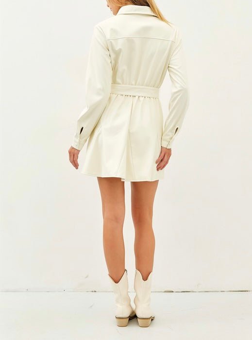 The Andrea Dress: Cream Pleather Button Up Dress - MomQueenBoutique