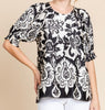 The Avery Blouse: Black & White Floral Print Blouse - MomQueenBoutique