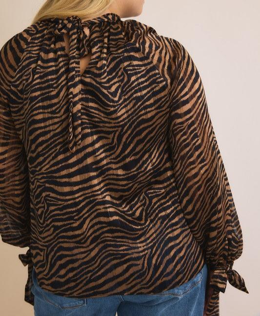 The Beth Blouse: Long Sleeve Animal Print Blouse - MomQueenBoutique