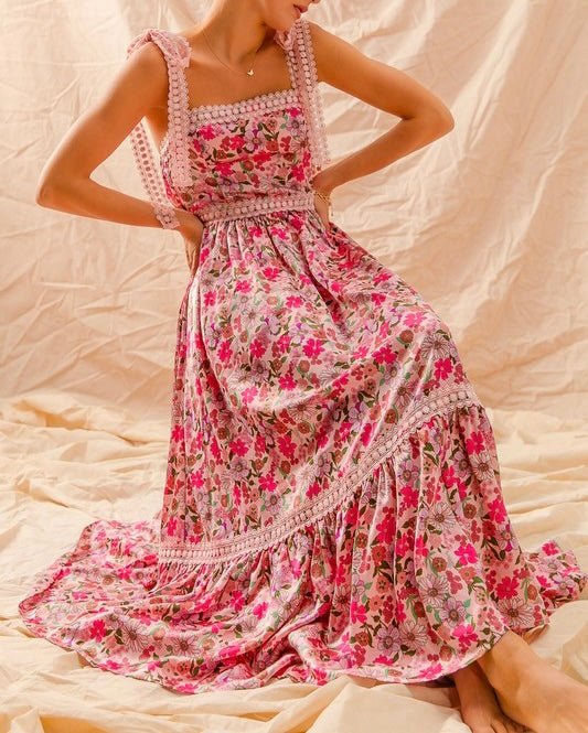 The Betty Dress: Floral Maxi With Lace Straps - MomQueenBoutique