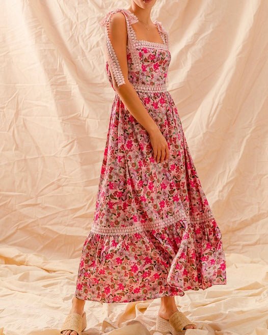 The Betty Dress: Floral Maxi With Lace Straps - MomQueenBoutique