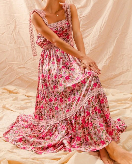 The Betty Dress: Floral Maxi With Lace Straps - MomQueenBoutique