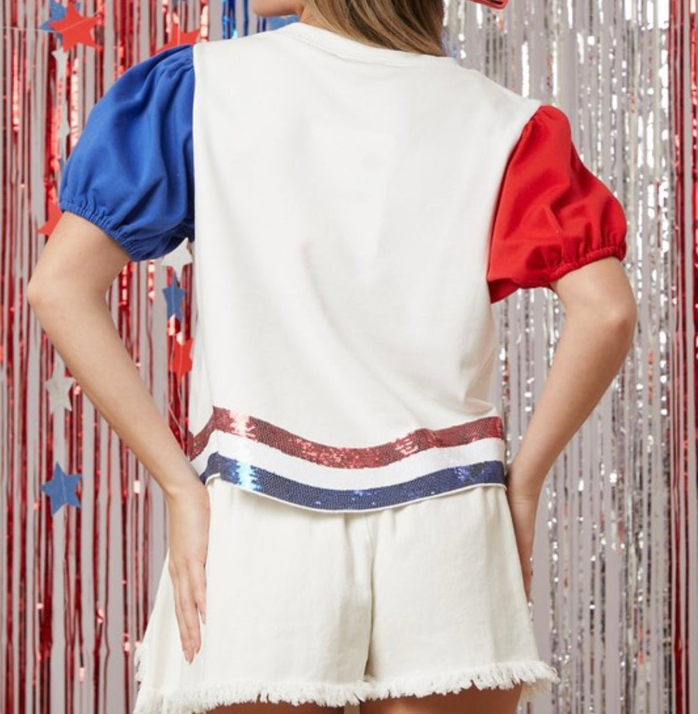 The Born To Sparkle Top: Red, White, Blue Sequin American Top - MomQueenBoutique