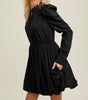 The Briana Dress: Black Long Sleeve Button Up Short Dress - MomQueenBoutique