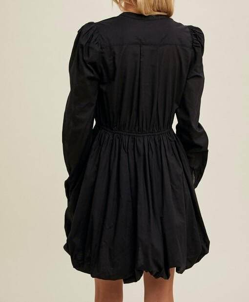 The Briana Dress: Black Long Sleeve Button Up Short Dress - MomQueenBoutique