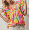 The Brielle Top: Bright Multicolored Ruffled Sleeveless Top - MomQueenBoutique