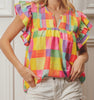 The Brielle Top: Bright Multicolored Ruffled Sleeveless Top - MomQueenBoutique