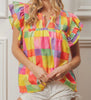 The Brielle Top: Bright Multicolored Ruffled Sleeveless Top - MomQueenBoutique