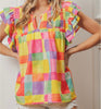 The Brielle Top: Bright Multicolored Ruffled Sleeveless Top - MomQueenBoutique