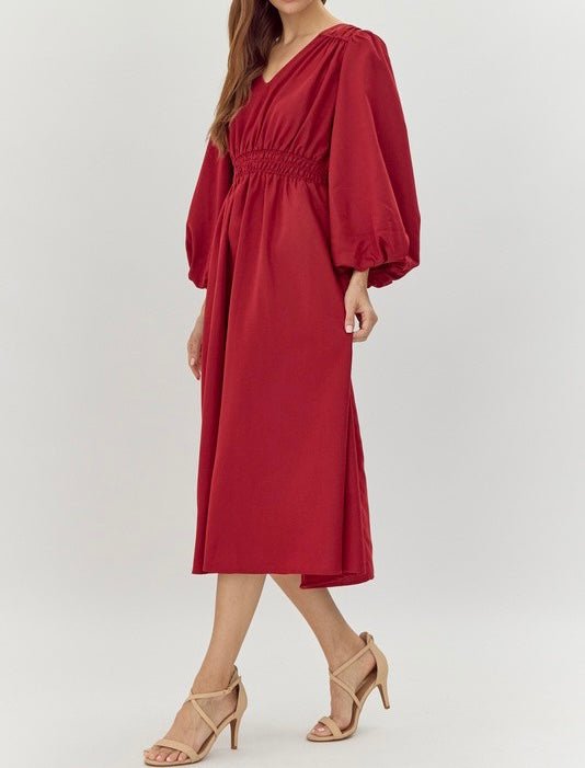 The Brylee Dress: Long Sleeve Red Maxi Dress With Pockets - MomQueenBoutique